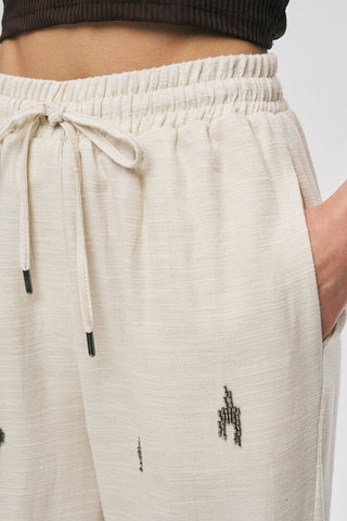 Kadın Etnik Modern Boncuk İşlemeli Natur Palazzo Pantolon