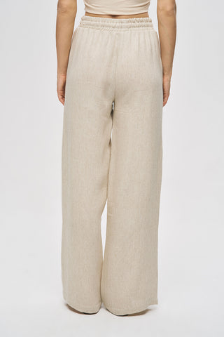 Kadın Flora Natur Nakış İşlemeli Keten Karışımlı Pantolon