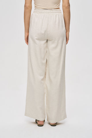 Kadın Kelebek Nakışlı Pamuk-Keten Natur Renk Pantolon