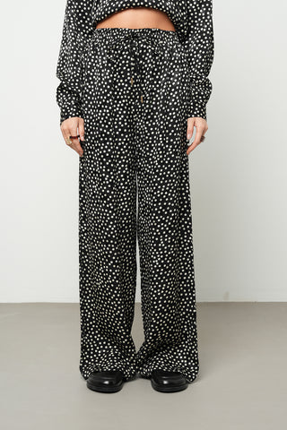 Kadın Puantiye Desenli Beli Lastikli Palazzo Pantolon