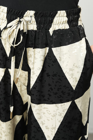 Kadın Geometrik Üçgen Desenli Beli Lastikli Palazzo Pantolon