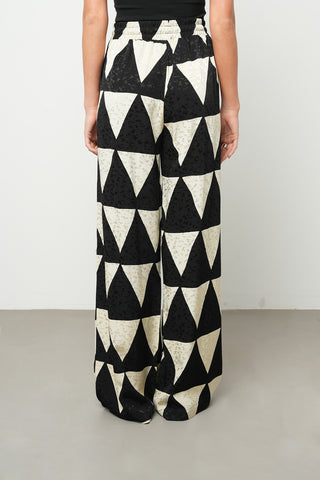 Kadın Geometrik Üçgen Desenli Beli Lastikli Palazzo Pantolon