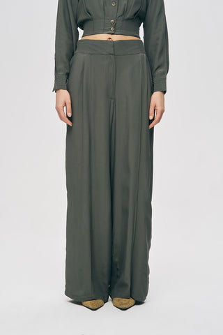 Kadın Modern Yüksek Bel Geniş Paça Düz Renk Palazzo Pantolon