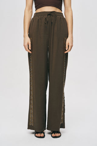 Kadın Zarif Işıltı Yanı Şerit Boncuk İşlemeli Palazzo Pantolon