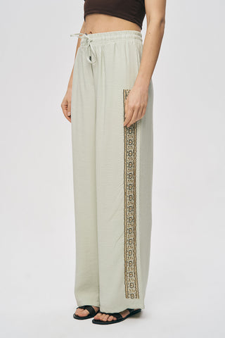 Kadın Zarif Işıltı Yanı Şerit Boncuk İşlemeli Palazzo Pantolon