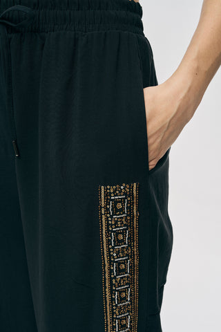 Kadın Zarif Işıltı Yanı Şerit Boncuk İşlemeli Palazzo Pantolon