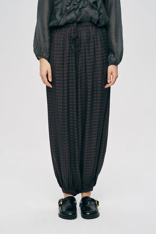 Kadın Paçası Lastikli Ekose Desenli Modern Şalvar Pantolon