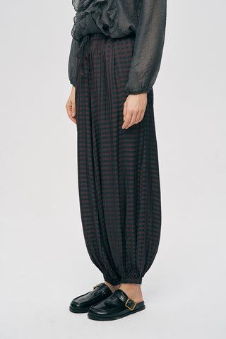 Kadın Paçası Lastikli Ekose Desenli Modern Şalvar Pantolon