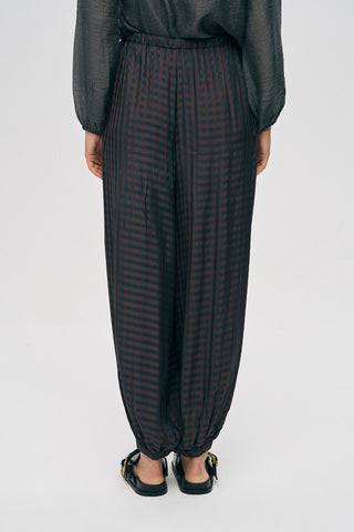 Kadın Paçası Lastikli Ekose Desenli Modern Şalvar Pantolon