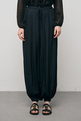 Kadın Paçası Lastikli Ekose Desenli Modern Şalvar Pantolon