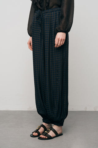 Kadın Paçası Lastikli Ekose Desenli Modern Şalvar Pantolon