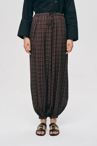 Kadın Ekose Desenli Şalvar Kesim Bohem Pantolon