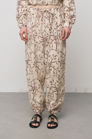 Kadın Botanical Line Nakış İşlemeli Beli Bağcıklı Bohem Pantolon