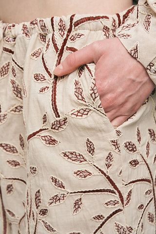 Kadın Botanical Line Nakış İşlemeli Beli Bağcıklı Bohem Pantolon