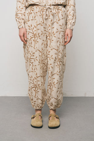 Kadın Botanical Line Nakış İşlemeli Beli Bağcıklı Bohem Pantolon