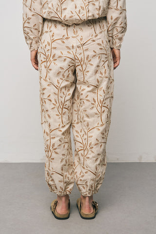 Kadın Botanical Line Nakış İşlemeli Beli Bağcıklı Bohem Pantolon