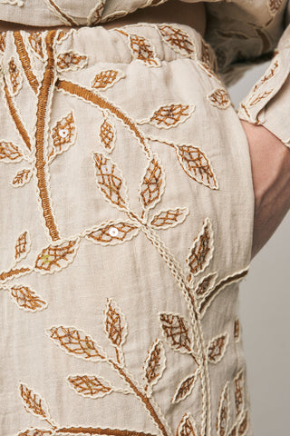 Kadın Botanical Line Nakış İşlemeli Beli Bağcıklı Bohem Pantolon