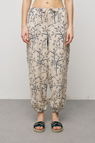 Kadın Botanical Line Nakış İşlemeli Beli Bağcıklı Bohem Pantolon