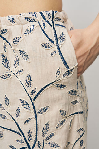 Kadın Botanical Line Nakış İşlemeli Beli Bağcıklı Bohem Pantolon