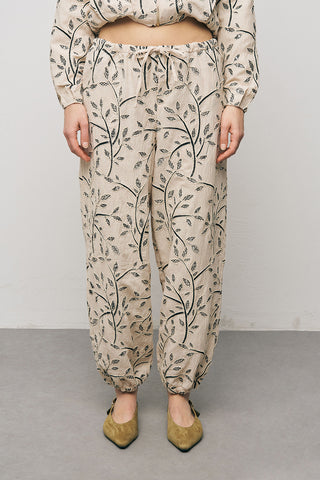 Kadın Botanical Line Nakış İşlemeli Beli Bağcıklı Bohem Pantolon