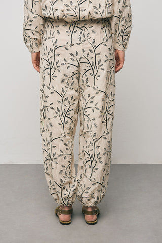 Kadın Botanical Line Nakış İşlemeli Beli Bağcıklı Bohem Pantolon