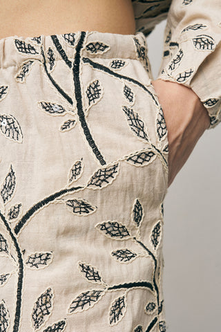 Kadın Botanical Line Nakış İşlemeli Beli Bağcıklı Bohem Pantolon