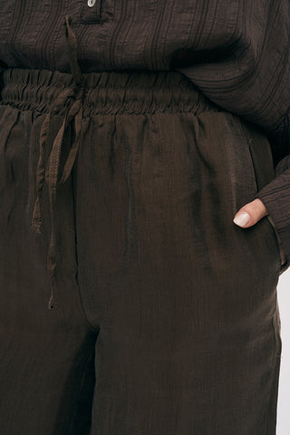 Kadın Bol Paça Bağcıklı Düz Renk Pantolon