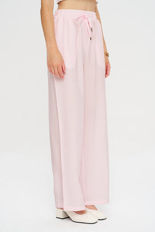 Kadın Beli Lastikli Pudra Wide Leg Pantolon