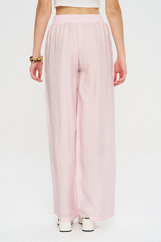 Kadın Beli Lastikli Pudra Wide Leg Pantolon