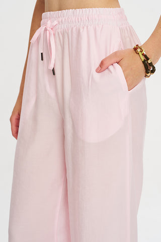 Kadın Beli Lastikli Pudra Wide Leg Pantolon