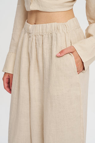 Kadın Beli Lastikli Geniş Paça Rahat Kesim %100 Keten Pantolon