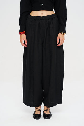 Kadın Beli Lastikli Geniş Paça Rahat Kesim %100 Keten Pantolon