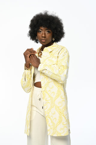 Desenli Çift Cep Kapaklı Sarı Gabardin Gömlek Ceket