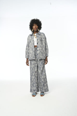 KADIN ÇİFT CEPLİ DESENLİ LACİVERT GÖMLEK