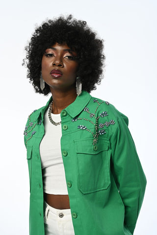 KADIN ROBASI TAŞ İŞLEMELİ GABARDİN CEKET