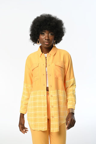 Eteği Ve Kolları Ekose Çift Cepli Oversıze Kesim Gömlek