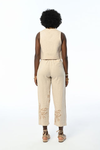 KADIN ÖNDEN İP BAĞLAMALI KETEN YAZLIK YELEK