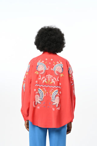 Kadın Arkası Ve Kolları Renkli Çiçekli Nakış Işlemeli Kimono