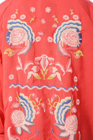 Kadın Arkası Ve Kolları Renkli Çiçekli Nakış Işlemeli Kimono