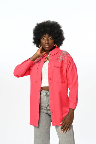 Robası Taş Işlemeli Gabardin Pamuk Ceket