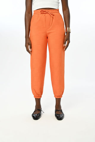 Beli Lastikli Turuncu Renk Desen Kabartmalı Kumaş Pantolon