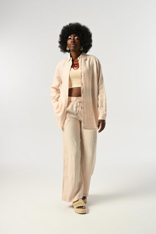 KADIN %100 KETEN DÜZ RENK OVERSİZE KESİM GÖMLEK