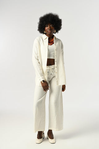 KADIN %100 KETEN DÜZ RENK OVERSİZE KESİM GÖMLEK