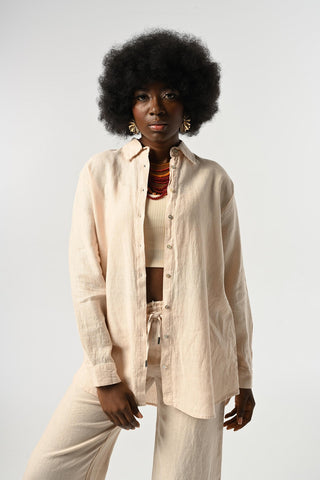 KADIN %100 KETEN DÜZ RENK OVERSİZE KESİM GÖMLEK