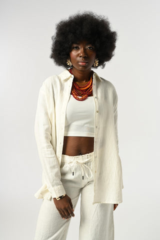 KADIN %100 KETEN DÜZ RENK OVERSİZE KESİM GÖMLEK