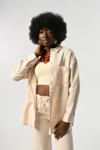 KADIN %100 KETEN TEK CEPLİ GÖMLEK