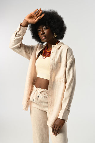 KADIN %100 KETEN TEK CEPLİ GÖMLEK