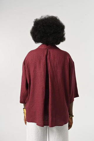 KADIN %100 KETEN TRUVAKAR KOLLU DÜZ RENK TEK CEPLİ GÖMLEK