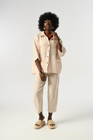 KADIN %100 KETEN TRUVAKAR KOLLU DÜZ RENK TEK CEPLİ GÖMLEK