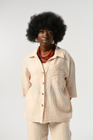 KADIN %100 KETEN TRUVAKAR KOLLU DÜZ RENK TEK CEPLİ GÖMLEK